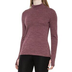 WICKED WOOL Merino Wool Blend Base Layer Mock Neck Top in Wine Melange Outdoor